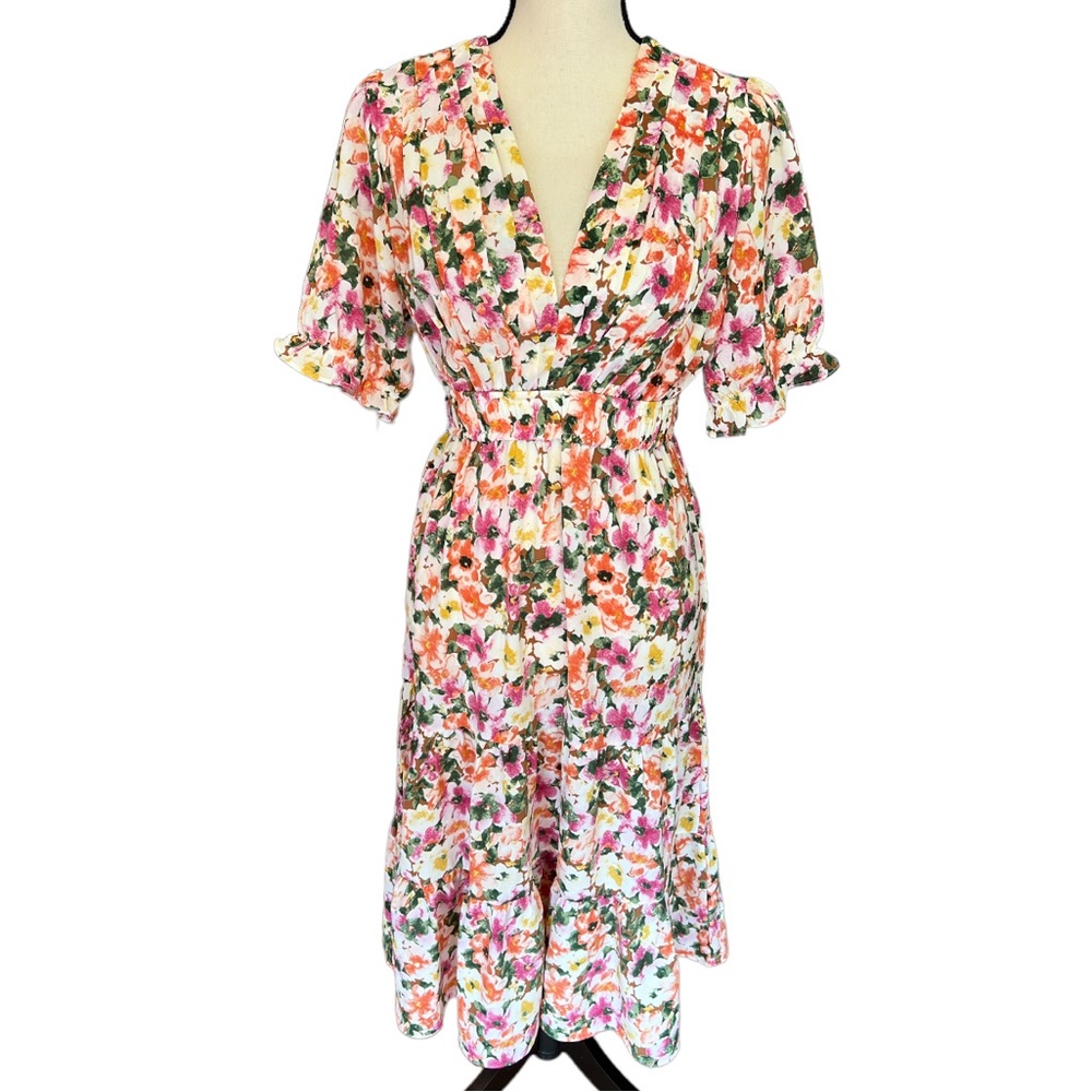 Melloday Orange & Pink Floral Dress Size: Medium
